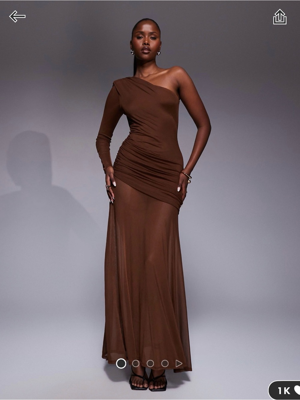 ASOS One-Shoulder Brown Ruched Maxi Dress